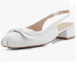 Tang'scuisins White Bow Slingback Slip on Pumps Pleated Square Toe Sandal